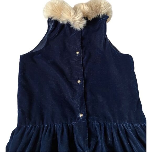 Janie and Jack Velvet Faux Fur Collar Jumpsuit girl’s size 7 Navy Blue - Picture 9 of 9